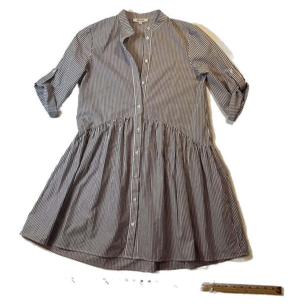 Madewell classic Button-Front taupe Mini Shirtdress vertical Stripe Poplin XXS